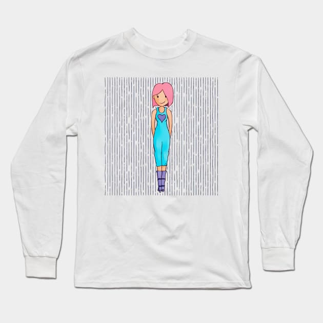 Cute girl with pink hair and a turquoise blue outfit. Long Sleeve T-Shirt by Sissely